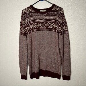 Next Womens Size L Wool Blend Fair Isle Red Cream Knit Sweater Dress Long Sleeve